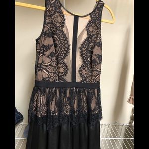 Black leather and lace mini dress